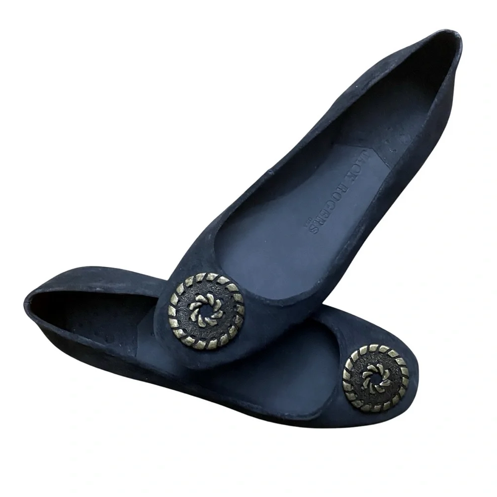 Jack Rogers Black Suede Medallion Ballet Flats Women's Size 6M
